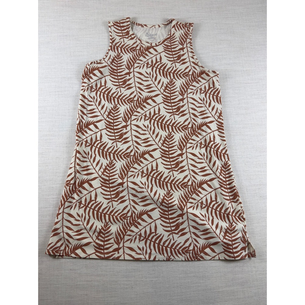 Natural Reflections Womens Large Rust Tropical Fern Leaf Sleeveless Shift Dress - Picture 1 of 7